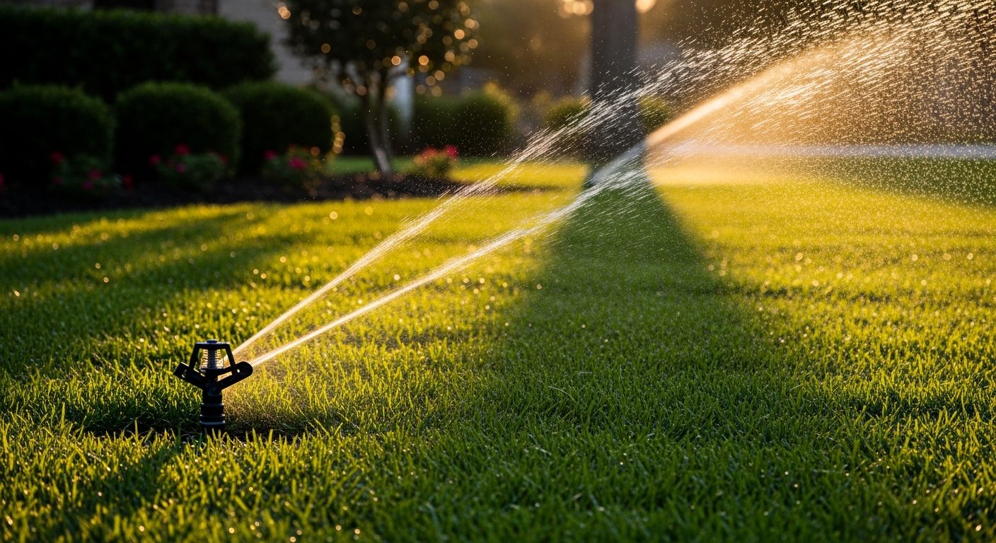 Sprinkler system running on Houston lawn