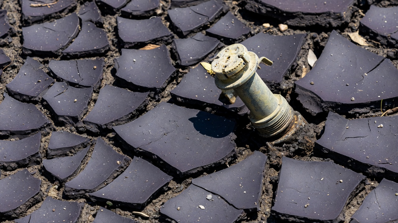 Cracked Houston Black clay around a tilted sprinkler head